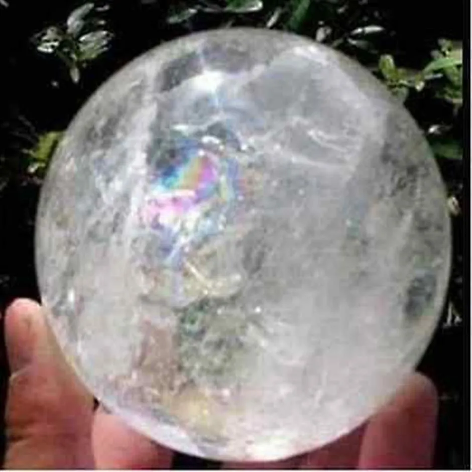 NATURAL RAINBOW CLEAR QUARTZ CRYSTAL SPHERE BALL HEALING GEMSTONE35 -40MM STAND309d