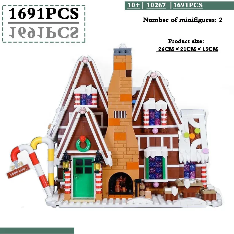 Fournitures de jouets de noël, blocs de construction de maison en pain d'épices joyeux noël, père noël Elk bonhomme en pain d'épices compatibles 10267 briques, cadeau pour enfants, cadeaux de noël 231129