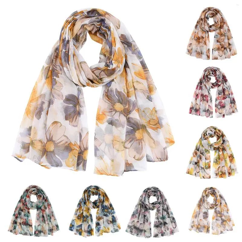 Scarves Women's Floral Print Scarf Simple Cotton And Linen Warm Shawl Muslim Hijab Antique Hair Silk