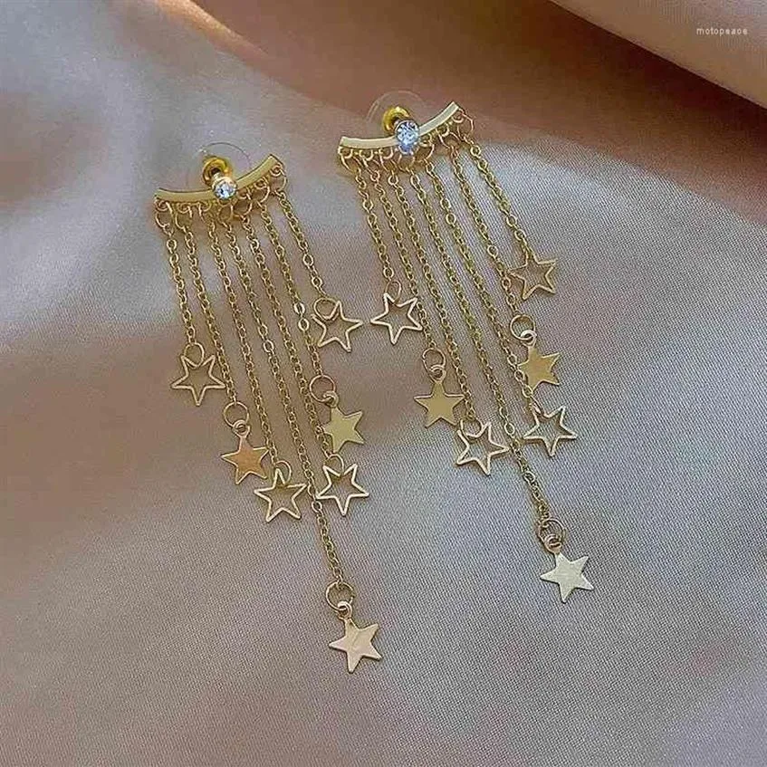 Boucles d'oreilles à clous pour femmes, bijoux de mariée élégants, à la mode, en strass, étoile, longs glands, 252K