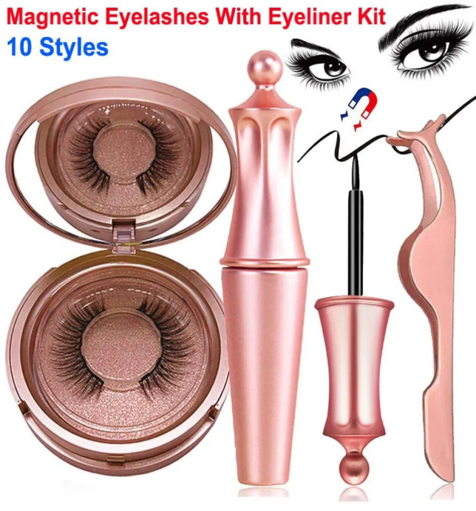 Magnetischer flüssiger Eyeliner, magnetische Wimpern mit Pinzette, Make-up-Spiegel, 10 Stile, falsche Wimpern, Set, wiederverwendbare 3D-Wimpern Nr. 5494267