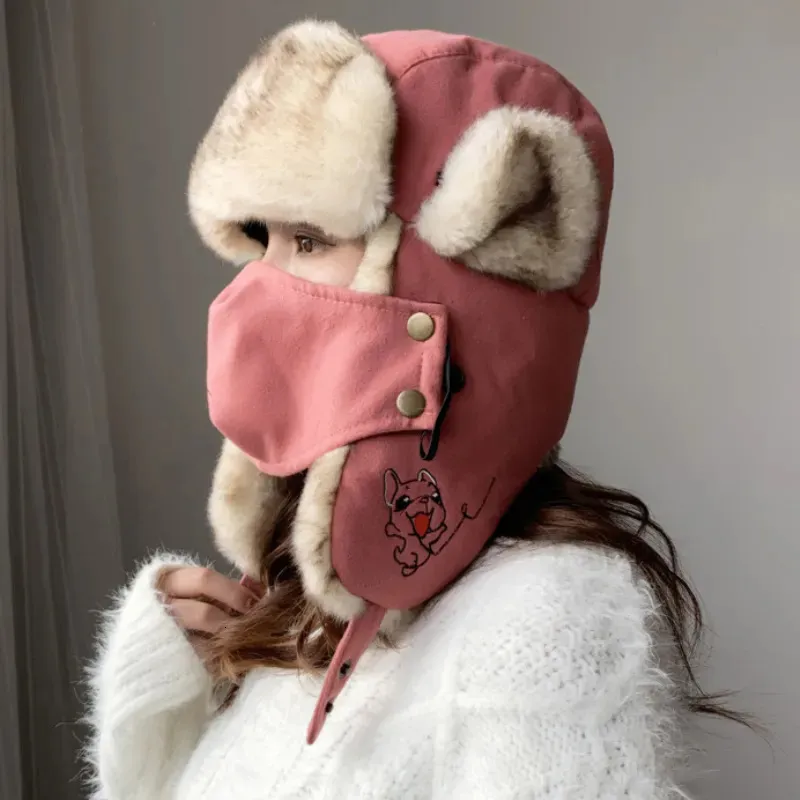 Tuzak şapkaları ht2876 Rus şapkası kalın sıcak kadınlar kış bayanlar kulak bayramı kar kayak kapağı kadın maskesi ushanka kürk bombardıman uçağı 231130