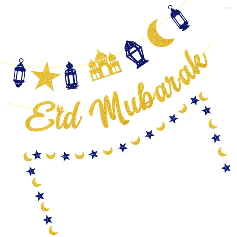 Decorazione per feste 3 pezzi Banner musulmano Eid Mubarak Festival Ghirlanda per decorazione caminetto