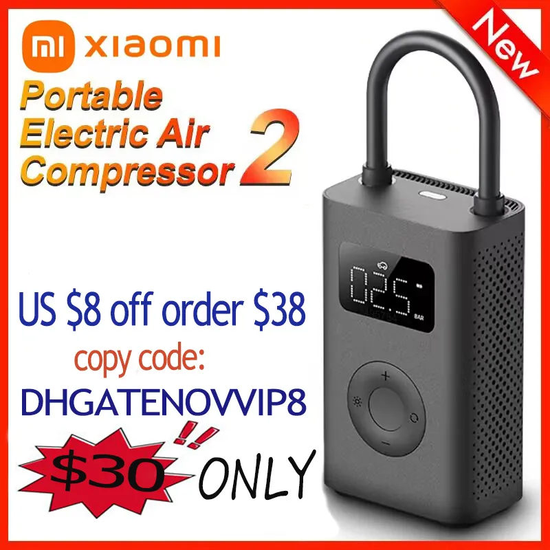 Xiaomi Mini Portable Air Pump 2: Type-C Multitool Inflator with Electric  Air Compressor for Automotive Car