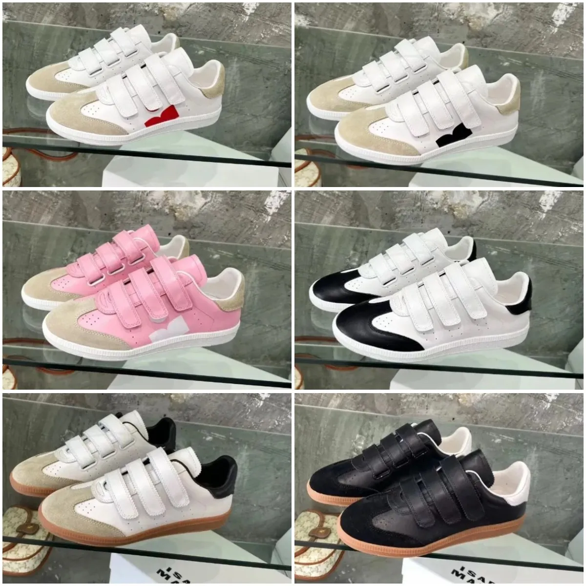 Bryce Basic Leather Sneakers Designer Runway Shoes Women Beth Grip-strap Leather Low-top Sneakers Isabel Fashion Marant Velcro small white shoes Trainers Shoes 35-40