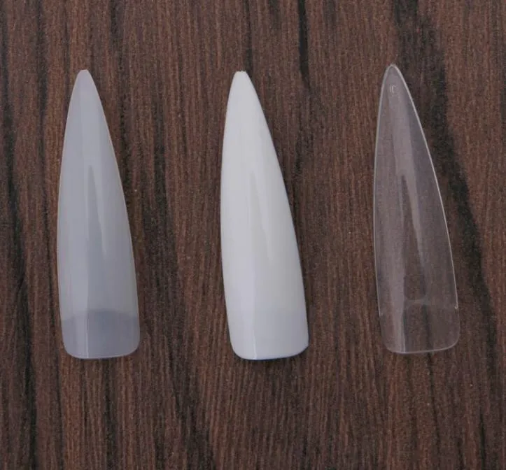 500 Pcs Sharp Long False Nail Art Tips Acrylic Salon White Natural Clear Durable TransparentWhiteNatural6000050