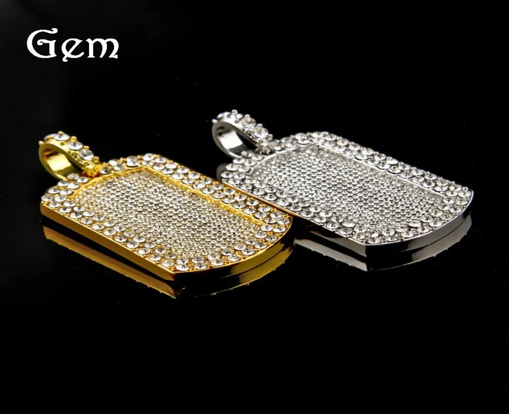 heren sieraden Vine heren hanger gevuld Iced Out strass gouden kleur charme vierkante hond ketting met Cubaanse ketting hiphop sieraden1861636