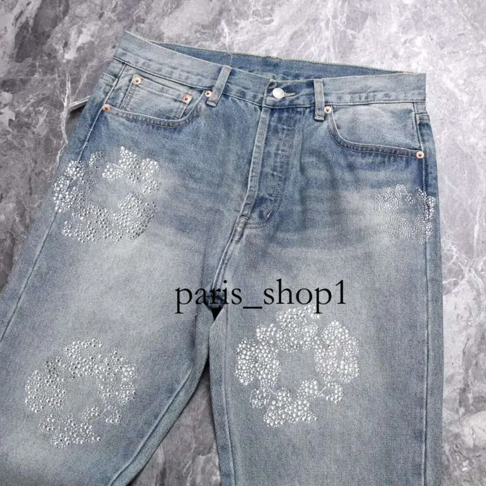 Jeans para Mujer Chromese Jeanbaggy Jeans Hombres Corona Negro Pierna Ancha Cuentas Cremallera Mosca Pantalones Clásicos Púrpura Jeans Púrpura Pantalones Cortos de Mezclilla 171