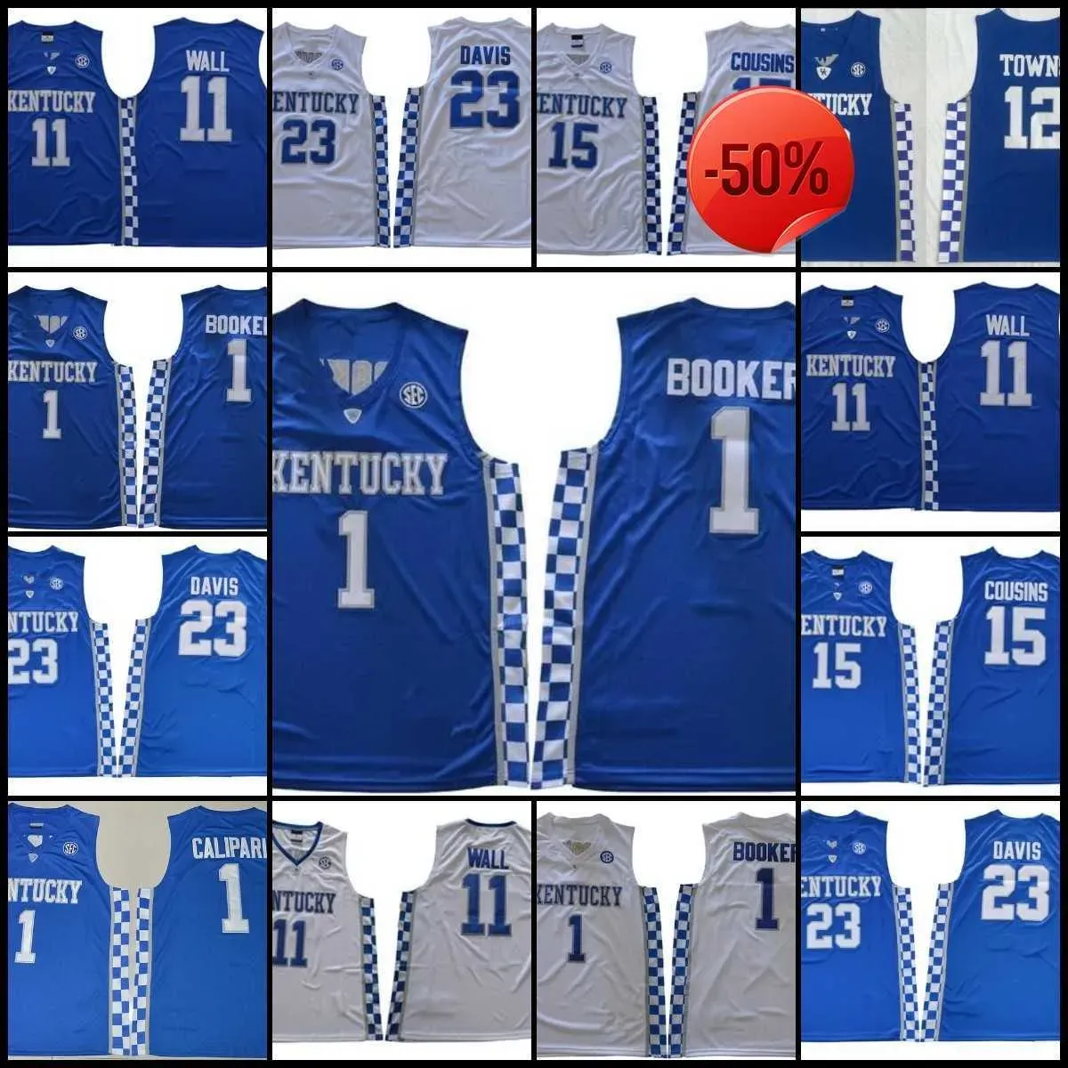 NCAA Kentucky College Basketbalshirts Davis Fox Monk Ado John Wall Towns Neven Devin Booker Blauwe Heren Ed Jersey