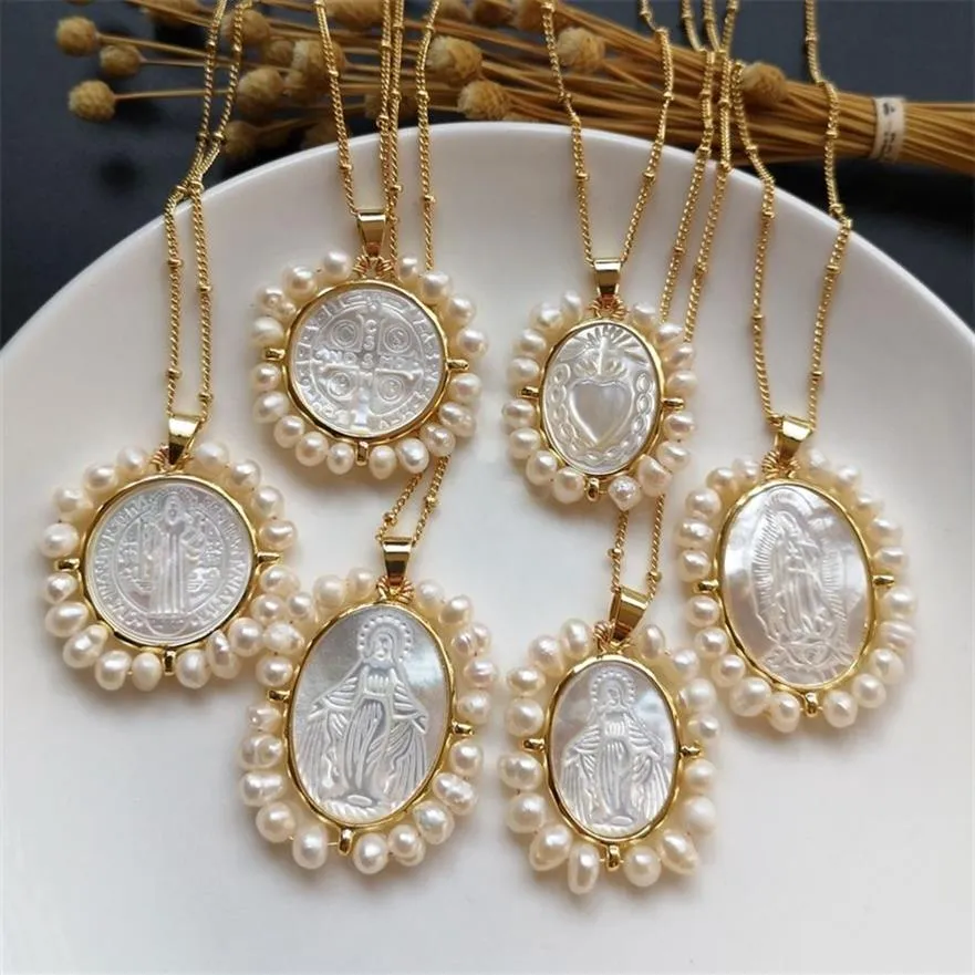 promotion Natural Sacred Heart & Guadalupe San Benito Mother Pearl Necklace Freshwater Grace for women Gift 2202223306