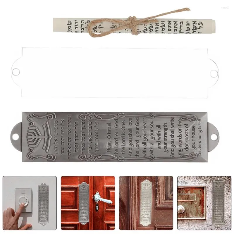 Tenda Retro Home Decor Metallo Mezuzah Ornamento Decorazione Argento antico con scorrimento per porta