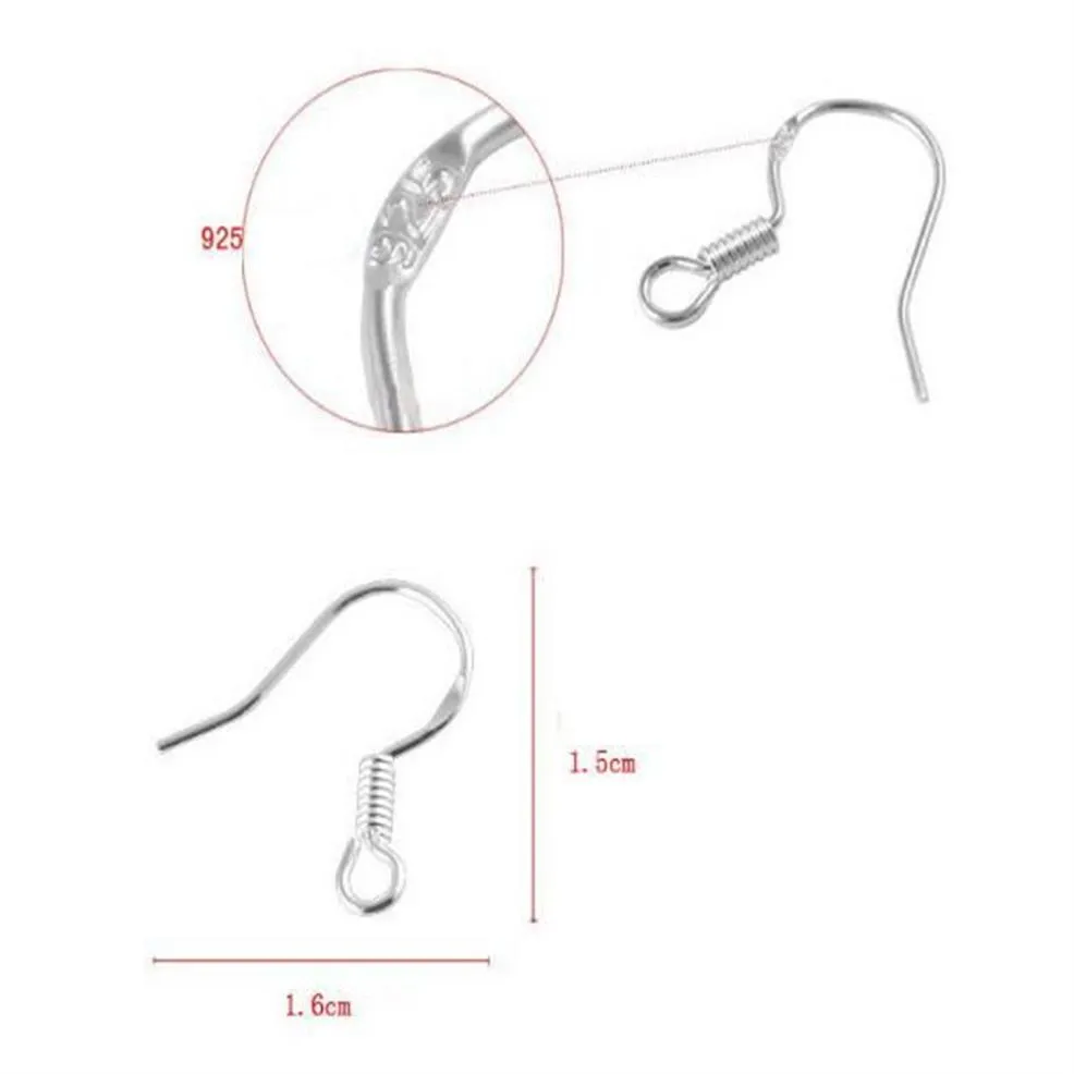 sterling 925 Silver Carring Hehents Hopire Hooks Hook Wire Hook French Hooks Jewelry DIY 15mm Fish Hook Mark 925300S