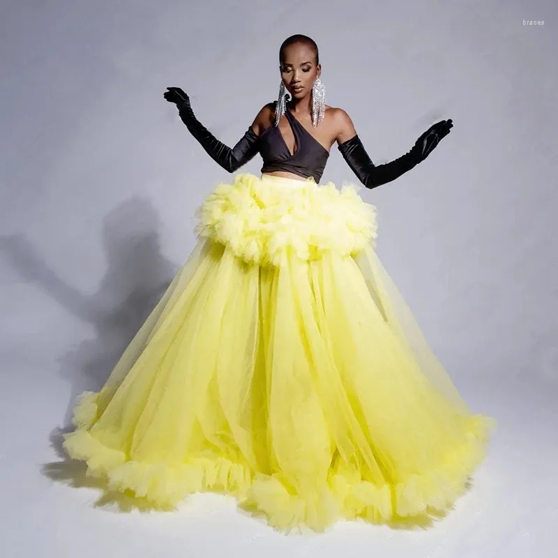 Skirts Yellow Long Tutu Girls Birthday Party Puffy Skirt Ruffles Tulle Saias For Lady Wedding Guest Prom Formal Wear