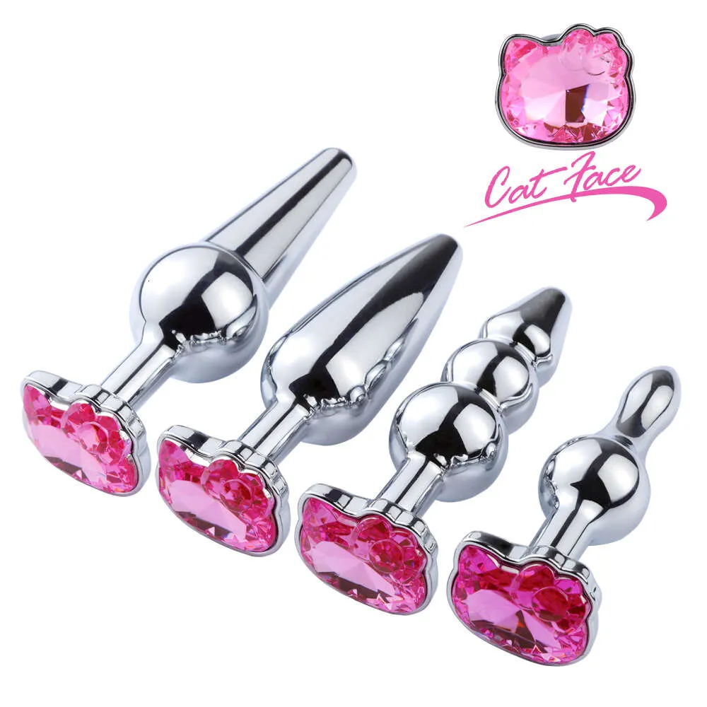 Sex Toy Massager 1pcs Cat Face Jewel Base Anal Plug Butt Tools Massager Adult Toys Gay Beads for Game