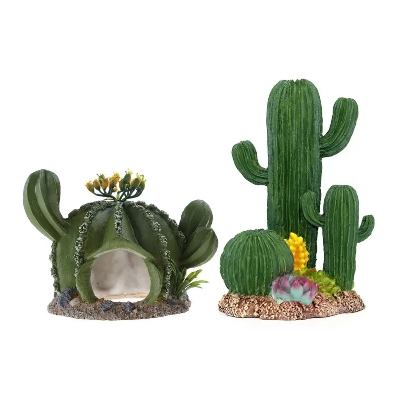 Corail Cactus résine plantes ornements d'aquarium poisson pour réservoir désert cachette Reptile décoration Terrarium Habitat décor serpent 231201