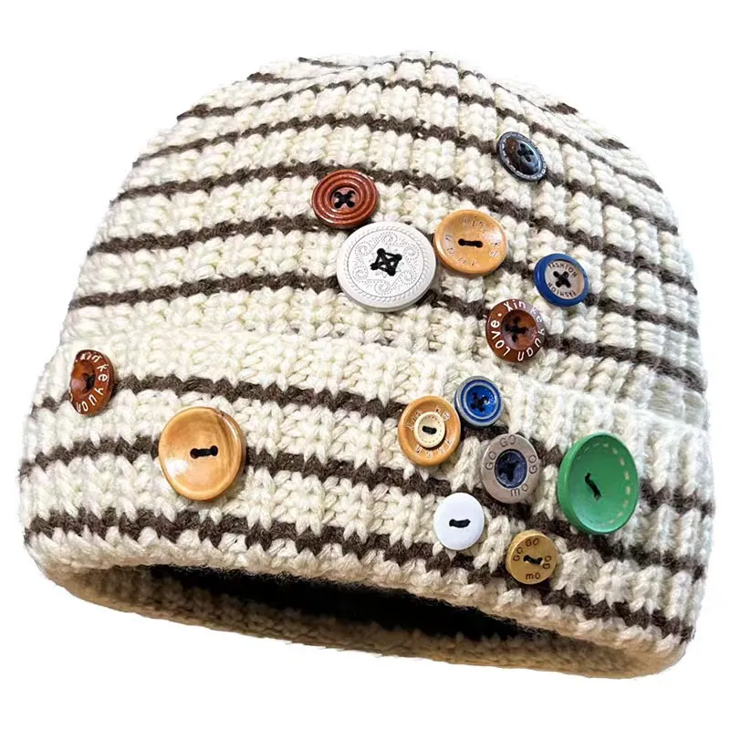 Cappello a campana, cappello lavorato a maglia a righe autunno e inverno, cappello alla moda e versatile, bellissimo cappello