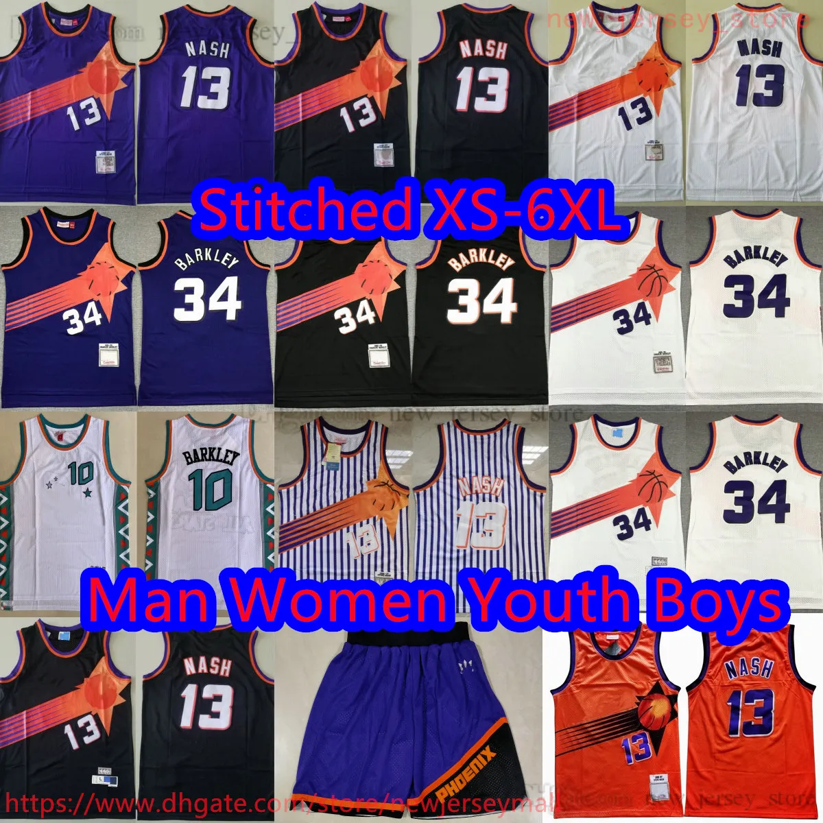 Custom S-6XL Classic Retro 1996-97 Basketball 13 Steve Nash Jersey Stitch Classic Vintage 34 Charles Barkley Jerseys Retro 1995 All-Star Breathable Sports Shirts