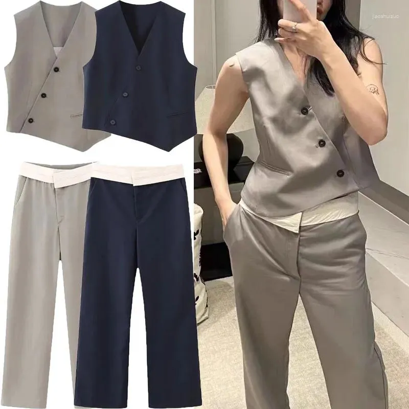 Frauen Hosen Weibliche Asymmetrische Taille Hosen 2023 Herbst Mode Wolle Mischung Lange Damen Täglichen Büro Breite bein Welt taschen