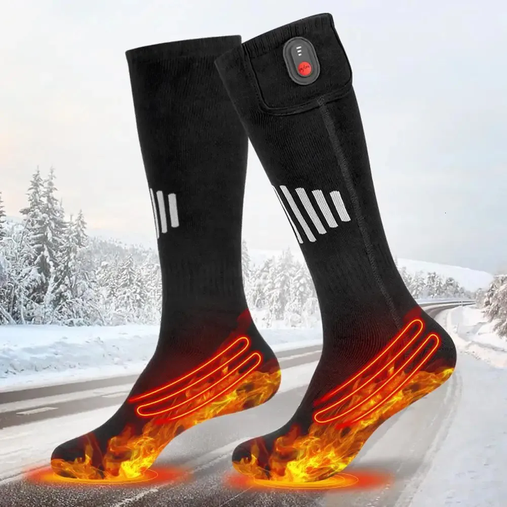 Sports Socks Winter uppvärmd 4000mAh Battery Thermal Temperatur Control Electric Foot Warmer för män Kvinnor utomhuscykelski 231201