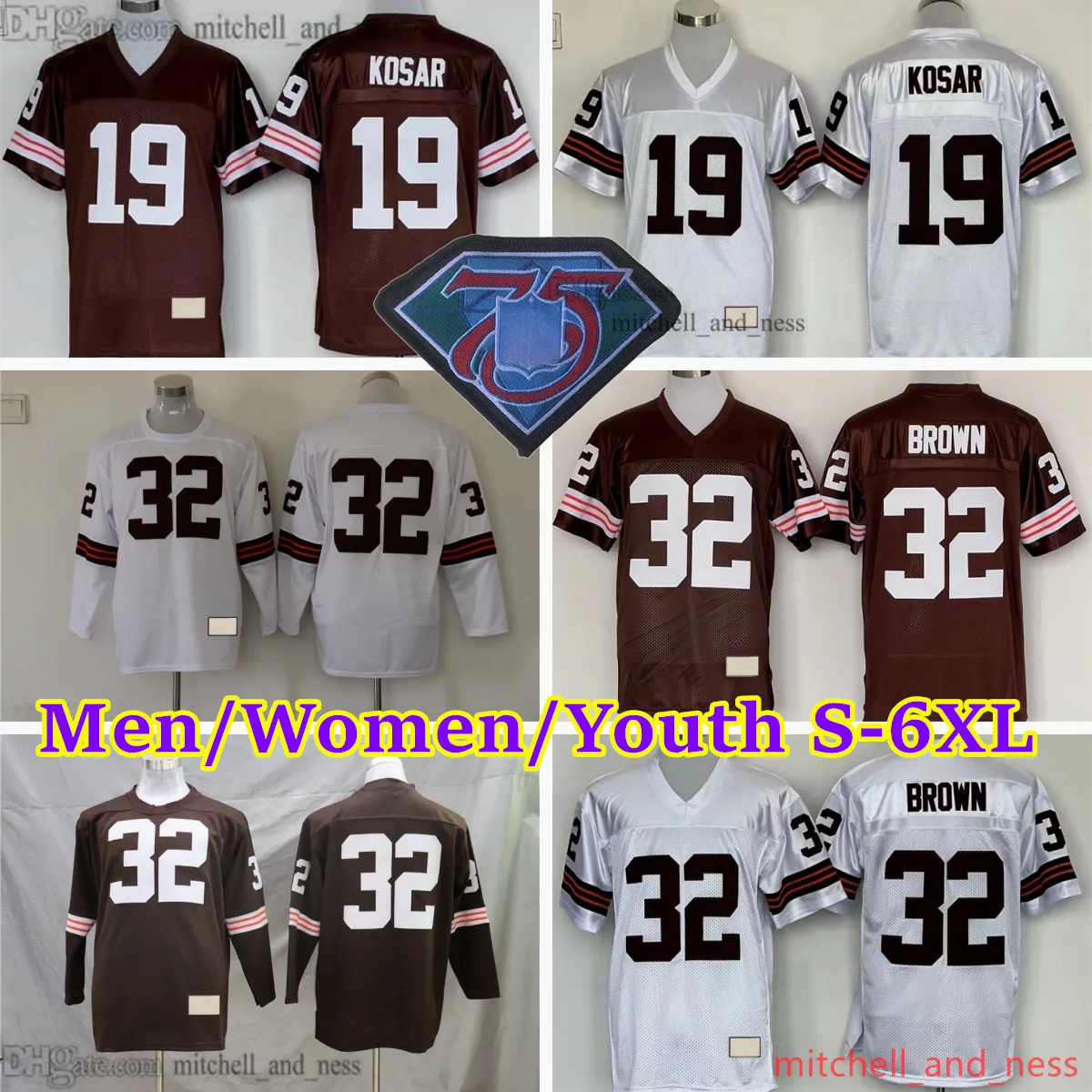 Aangepaste Throwback Football 32 Jim Brown Jersey Vintage 1985 Stitch 19 Bernie Kosar 14 Otto Graham 82 Ozzie Newsome 73 Joe Thomas 42 Paul Warfield 86 Dante Lavelli