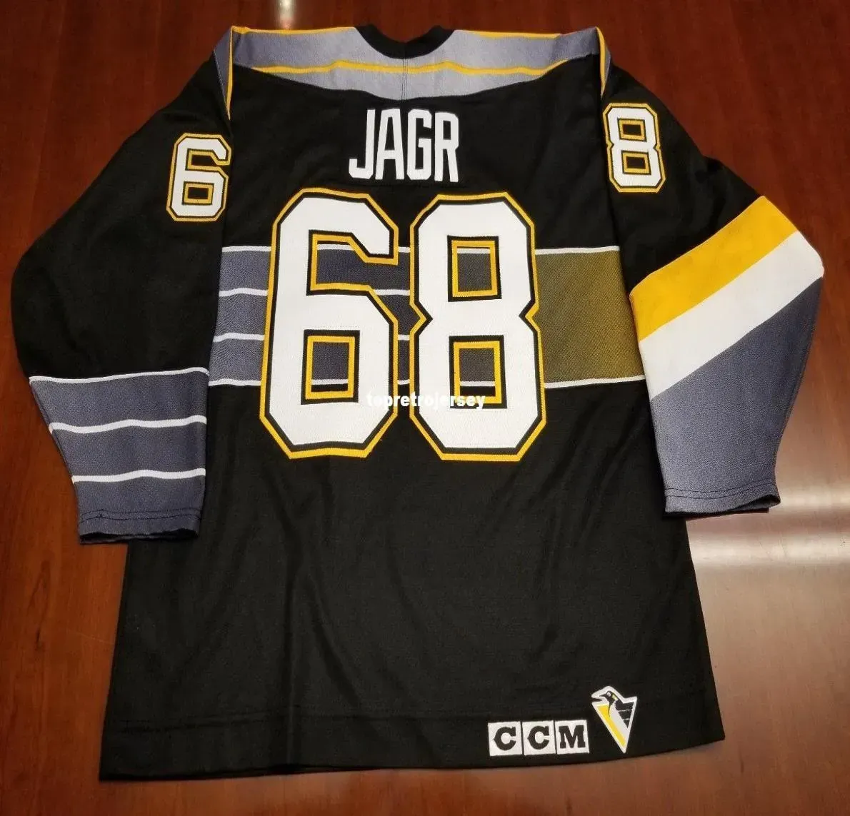 Todo personalizado Jaromir Jagr tsburgh Penguins Vintage CCM Cheap Hockey Jersey Preto Robo Pen Mens Retro Jerseys3571889