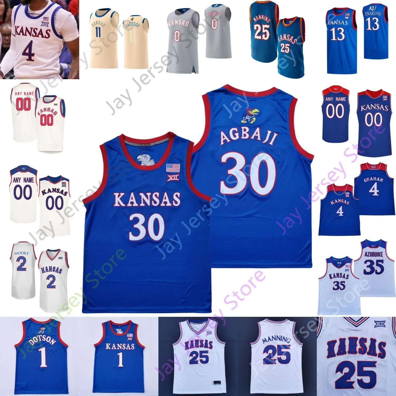 Kansas Jayhawks Basketball Jersey NCAA College Danny Manning Pierce Duan Harris Christian Braun Mitch Lightfoot Tyon Grant-foster