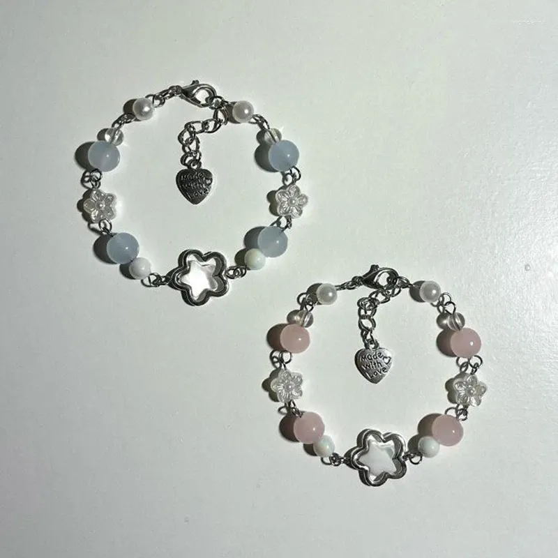 Bracelets à maillons faits à la main, perles roses et bleues, en forme d'étoile, mignon, cadeau pour amis