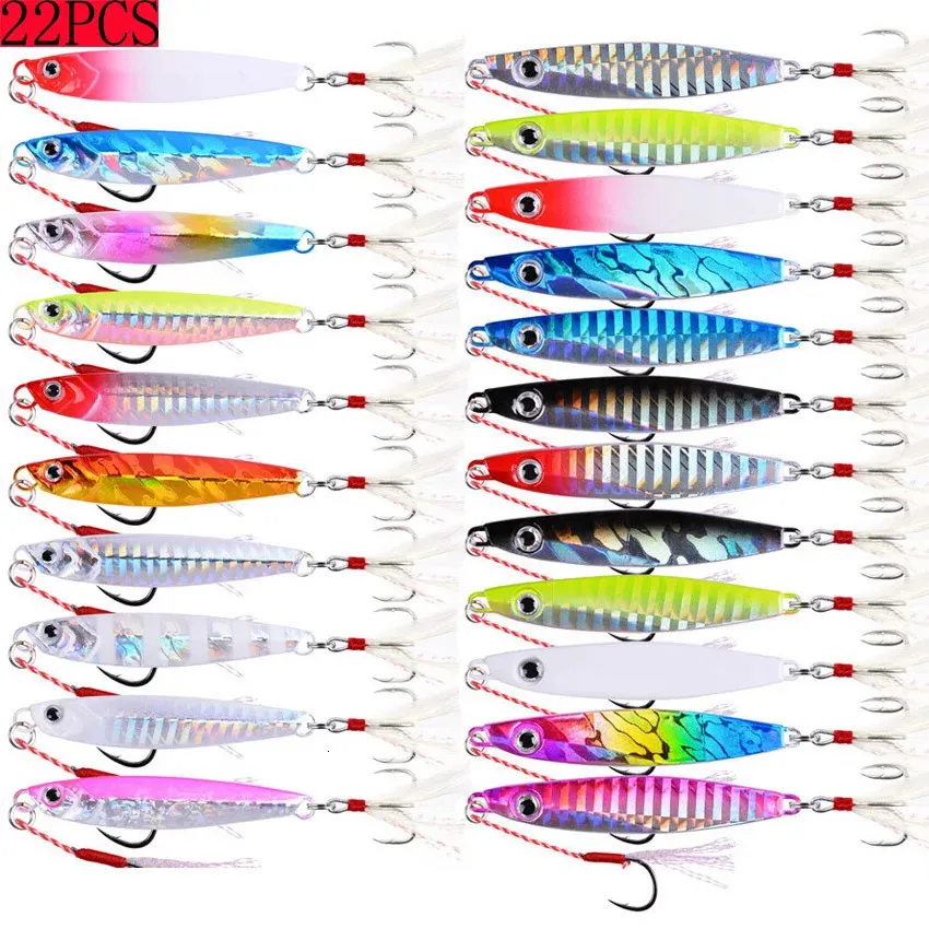 Iscas iscas metal jig conjunto 7-60g impressão metal fundido jig colher costa fundição jigging peixe robalo pesca de água salgada isca artificial enfrentar 231130