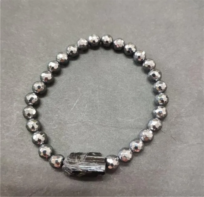 Natural Mineral Stone Rough Black Tourmaline Healing Stone Bead Faceted Hematite Bead Energy Bracelet For Man Women3077641