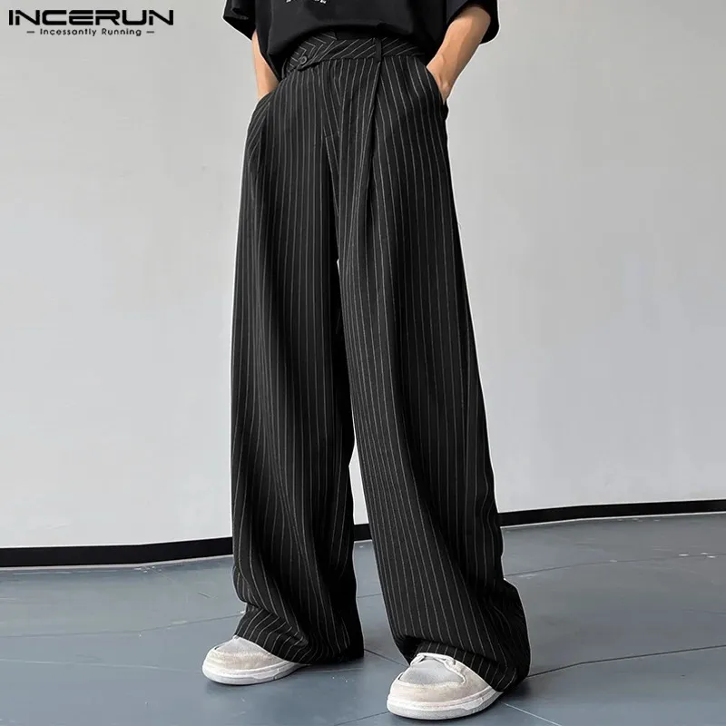 Мужские брюки INCERUN, мужские брюки в корейском стиле, модные длинные брюки в полоску с высокой талией, повседневная уличная одежда, мужские прямые брюки S-5XL 231130