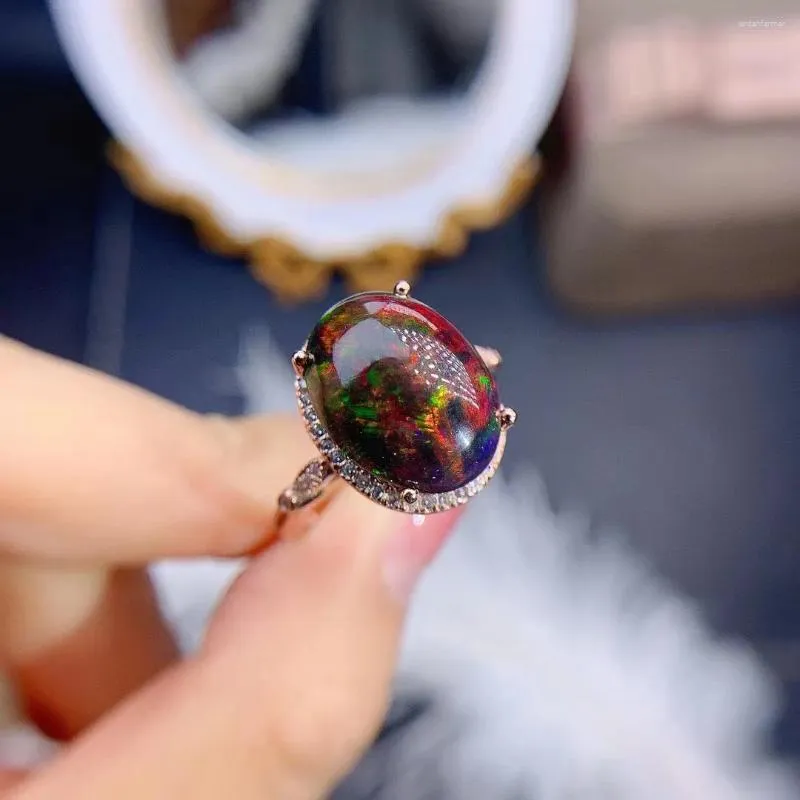 Pierścienie klastra senior 10 14 mm naturalny czarny opal woda kropla luksusowy wykwintna damska biżuteria
