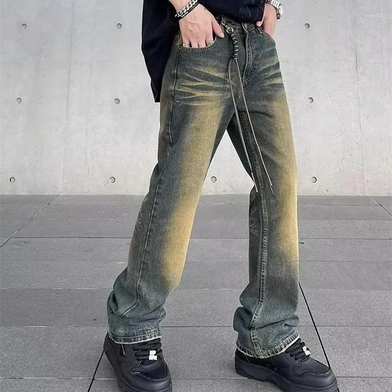 بنطلون جينز للرجال 2023 y2k أزياء قلادة زرقاء قلادة سراويل kpop الفضفاض