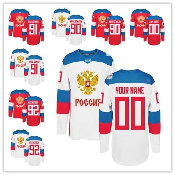 Maglie Team Russia Coppa del mondo di hockey 2016 8 Alex Ovechkin 72 Artemi Panarin 91 Vladimir Tarasenko 71 Evgeni Malkin 13 Pavel Datsyuk Economici