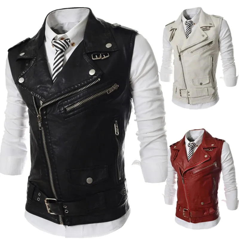 Men's Vests Suit Vest Black Lapel Collar Zipper Short Leather Fashion Casual Punk Style Gilet Men For Clothing 231130