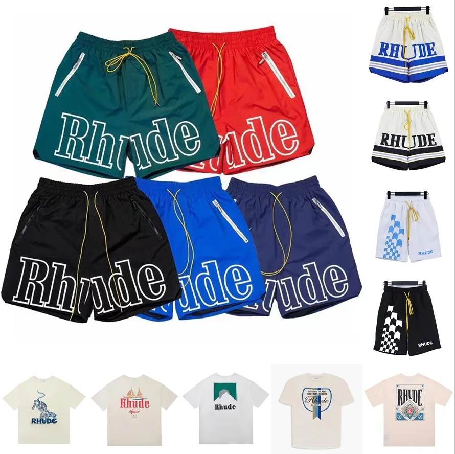 Designer Mens T-shirts RHUDE Shorts Tee Basketball Pantalon court Chemise S Summer Beach Lettre Mesh Street Fashion Pantalon de survêtement