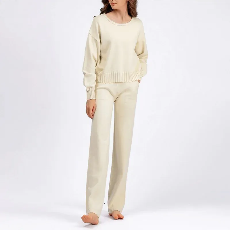 Женские брюки из двух предметов YEMOGGY, зимние утолщенные теплые вязаные комплекты из 2 предметов, свитер, модный комплект с короткими рукавами и полным карманом, кружево 231201