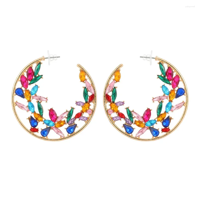 Hoop Earrings 2023 Trend Metal Multicolor Rhinestone Round Birthday Party Creative Jewelry Women's Elegant Accessories Gift