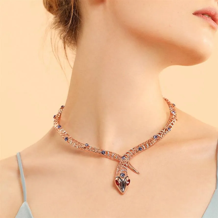 Viennois Rose Gold Color Naszyjnik wąż dla kobiet Naszyjniki dławiki kryształowe naszyjniki w łańcuchu