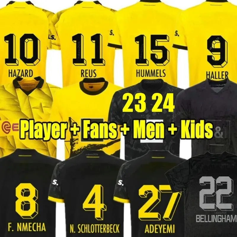 23 24 Formalar Reus Dortmunds 2023 2024 Borussia Futbol Haller Futbol Gömlek Bellingham Neongelb Hummels Brandt Erkekler Çocuk Özel Kit Tüm Siyah Maillot De Foot