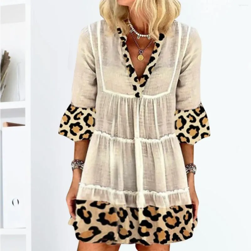 Robes décontractées pour femmes, été, imprimé 3x, coton, mode, ample, taille léopard, automne