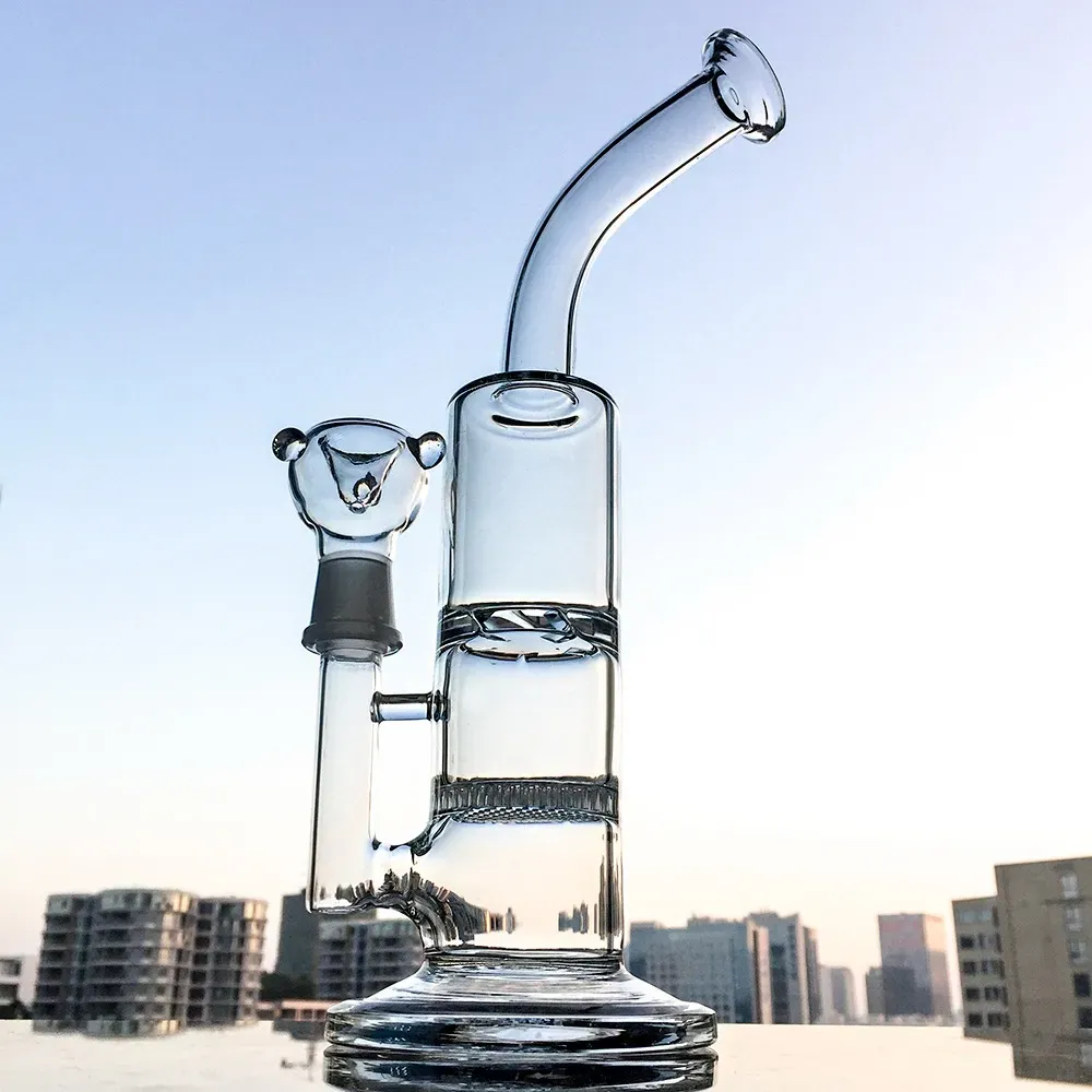 10 Inch Clear Blue Hookahs Honeycomb Perc Glass Bongs Turbine Disc Percolator Oil Dab Rigs 18mm Joint Water Pipes With Bowl
