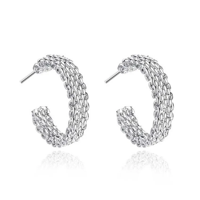 Bonne boucle d'oreille en argent sterling plaqué, tissage en filet, taille DJSE82 2 3CM 0 6CM; clou d'oreille femme plaqué argent 925r246r