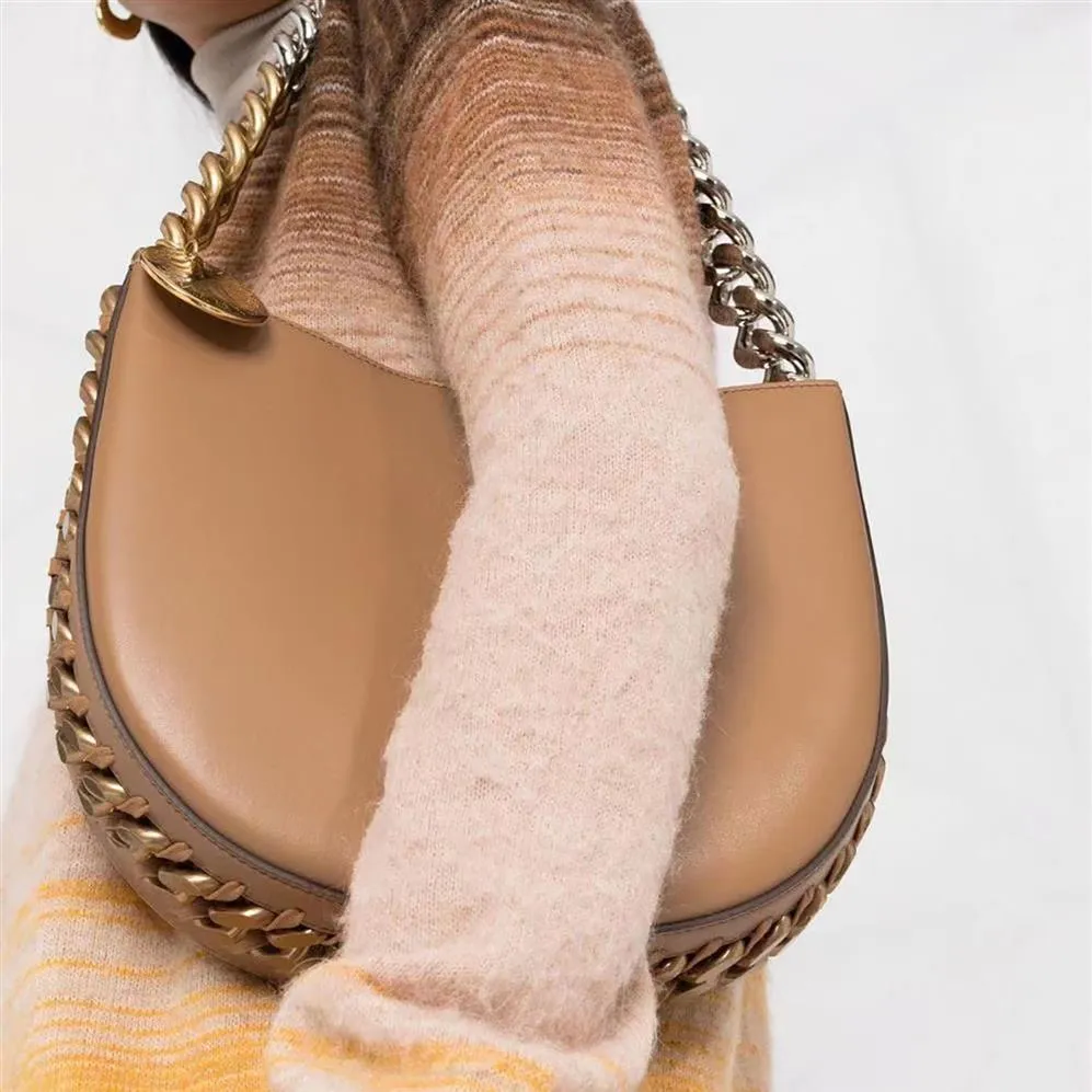 Stella Mccartney Frayme Small Zipped Shoulder Bag Frayme Medium Leather Lady Handbag Hobo Bags Designer Women Luxury Black Gold Lo272Z