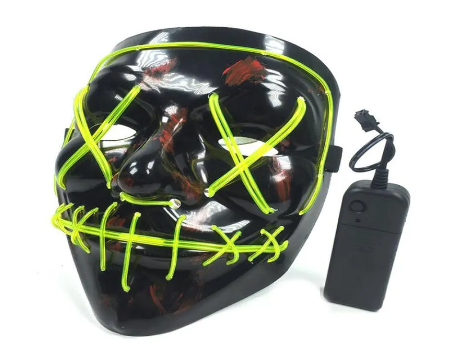 Halloween Rave Purge Maski Horror LED El Wire Light Up Mask na festiwal Cosplay Dekoracja kostiumów Zabawna Partia Wyborska 9042125