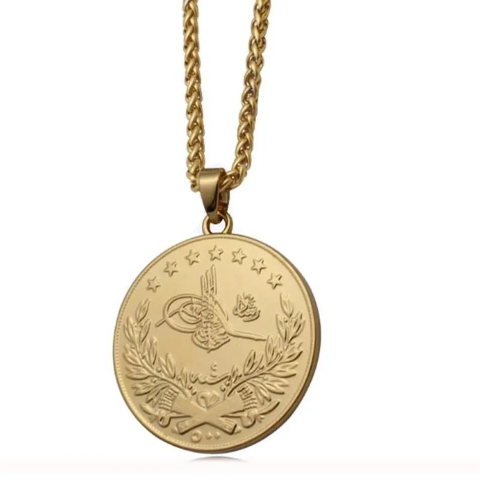 Hanger Kettingen Klassieke Ottomaanse Turkije Gouden Kleur Munten Ketting Mannen Charme Amulet JewelryPendant288s