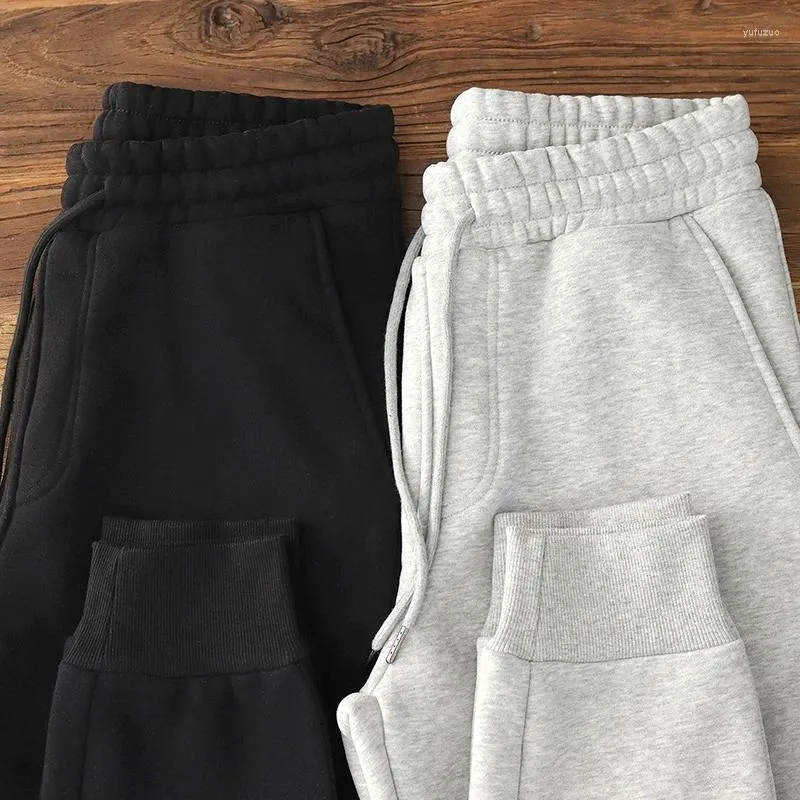 Calças masculinas inverno americano retro engrossado veludo sweatpants simples pesado cordão esportes polar velo tornozelo-amarrado