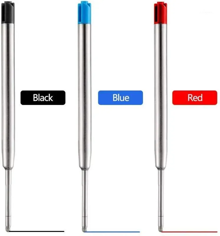 Partihandel påfyllningar 10st Metal Ballpoint Pen Blue Red Black Ink Medium Roller Ball Penns Fyll för Parker School Office Stationery LL