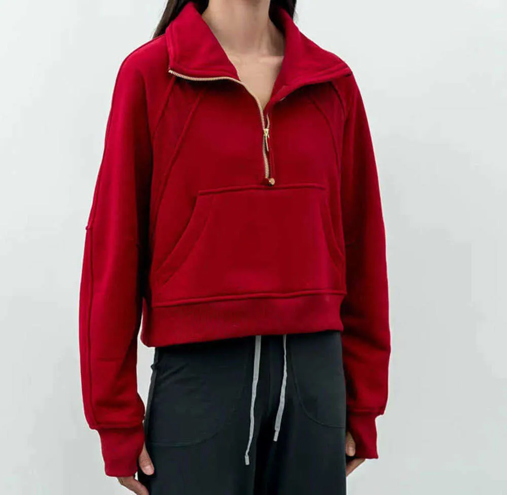 Yoga Kıyafetleri LU-99 Kadın Fitness Hoodies Runing Ceket Bayanlar Spor Yarım fermuarlı sweatshirt Kalın gevşek kısa tarz