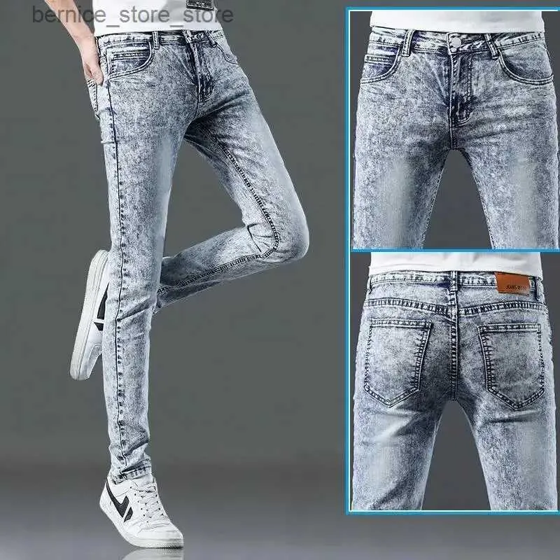Мужские брюки 2023 Новые корейские роскошные дизайнерские синие джинсы со снежинкой для мужчин, повседневные весенне-осенние джинсовые ковбойские джинсы, узкие узкие джинсовые джинсы Q231201