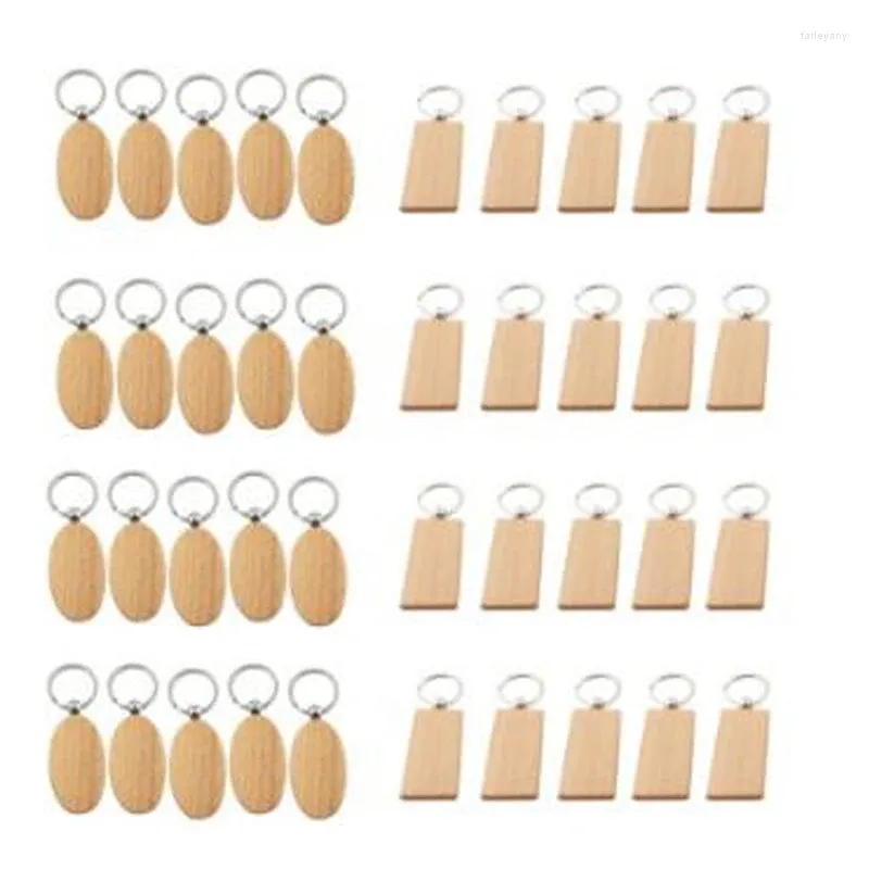 Porte-clés 40 pcs blanc porte-clés en bois bricolage étiquettes en bois cadeaux 20 ovale carré